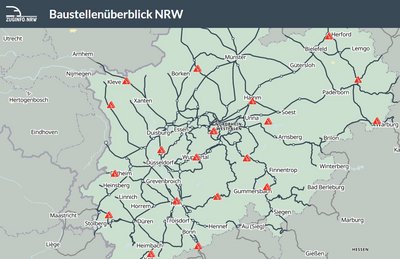 Baustellenüberblick NRW (screenshot), (© VRR / openstreetmap) Baustellenüberblick NRW (screenshot), (© VRR / openstreetmap)